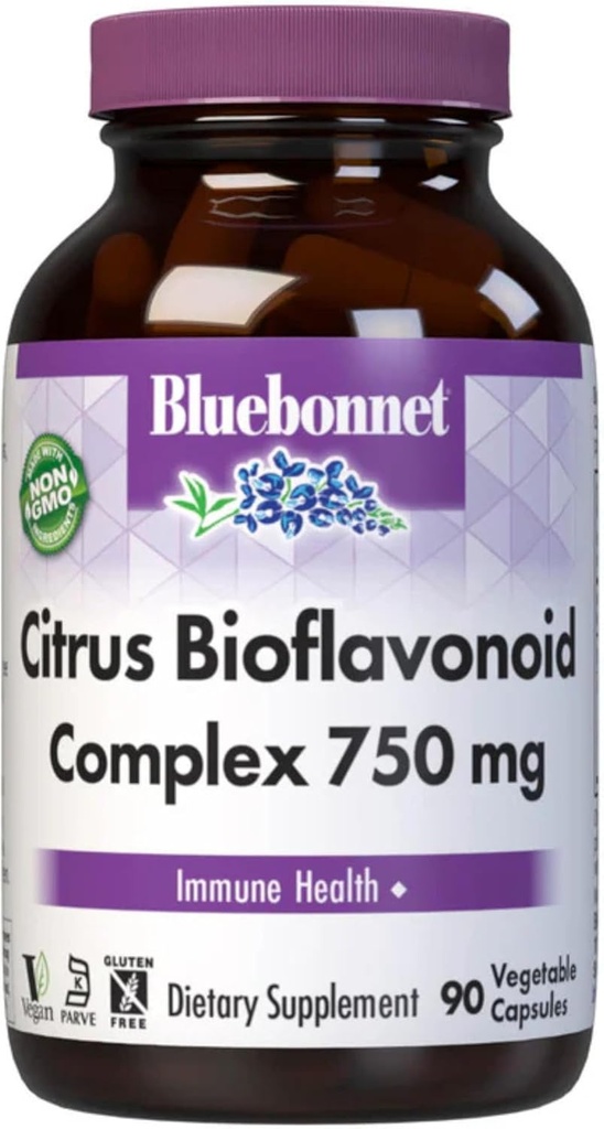 Bluebonnet Citrus Bioflavonoid Kompleksi 750 mg Immune System Support - Hesperidin Citrus Bioflavonononoyaklar - Non-GMO, Vegan, Gluten-Free - 90 Veggie Capsules