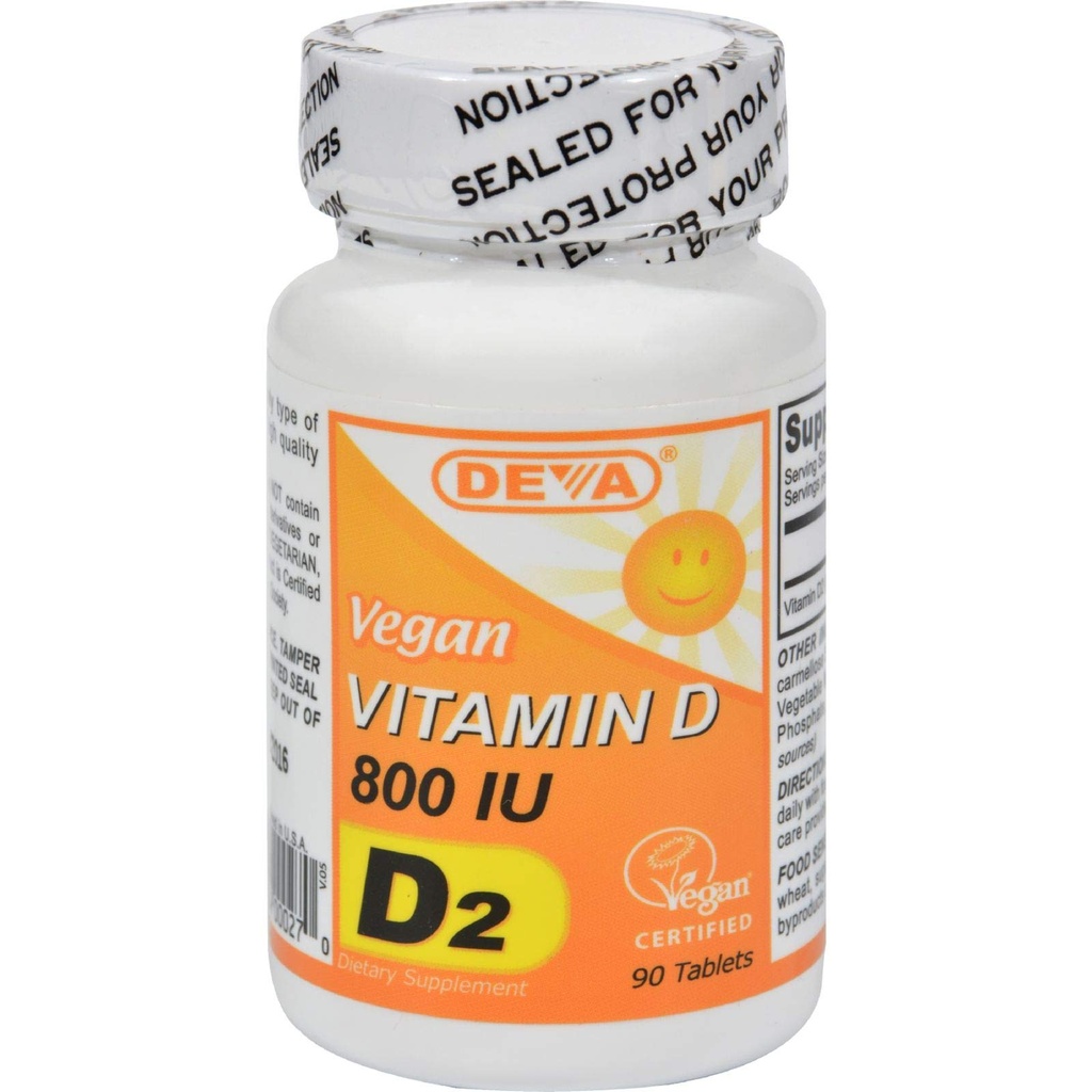 DEVA Vegan D2 800 IU, Ergocalciferol Supplement with No Animal Materialss, 90 Tablet, 1-Pack