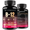 B12, Hyaluronic Acid, Collagen ve Folate – 25000 mcg B12 Kompleksi | Max abs Abors & Energy | Gluten Free USA Made, B1, B2, B3, B6, B7, B12, B12 Vitamini - 60 Capsules