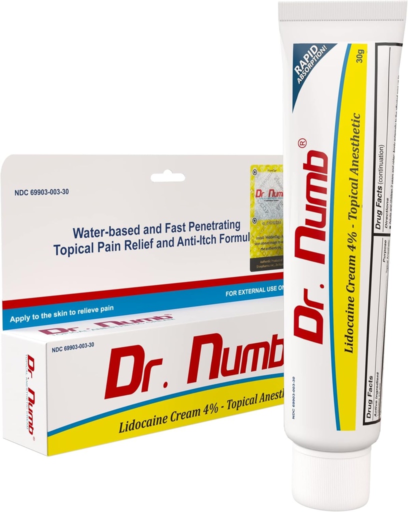 Dr. Numb 4% Lidocaine Cream – Τοπική Ανορεκτική για την Προσωρινή Ανακούφιση της Αιμορραγίας και της Τοπικής Δυσφορίας – με Βιταμίνη Ε – 30g (1 Συσκευασία)