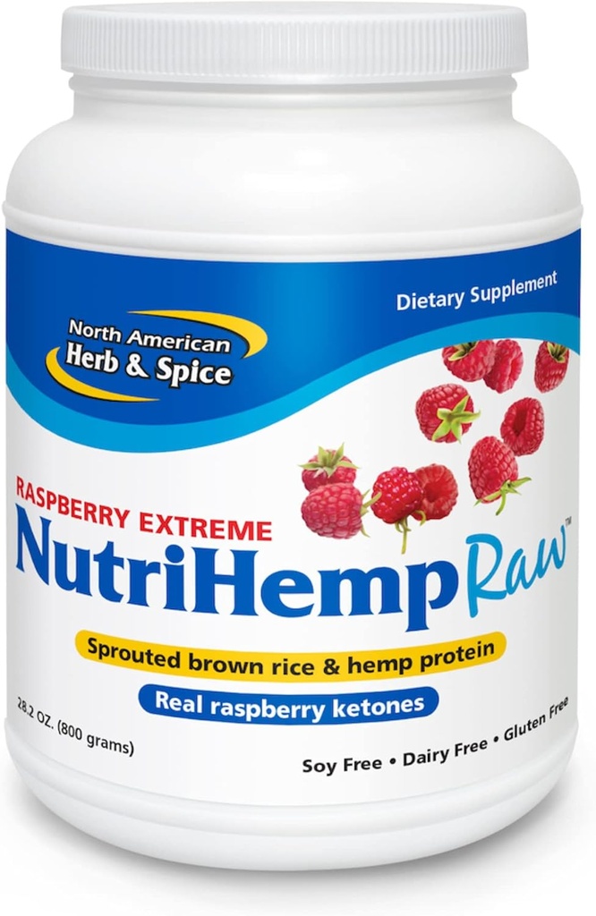 NORTH AMERICAN HERB & SPICE NutriHemp Raw, Raspberry Extreme - 28.2 oz - Sprod Brown Rice & Hemp Protein - Yüksek doz Anti, Keton-Rich Raspberry Toz - Vegan, Non-GMO - 28 Servisler