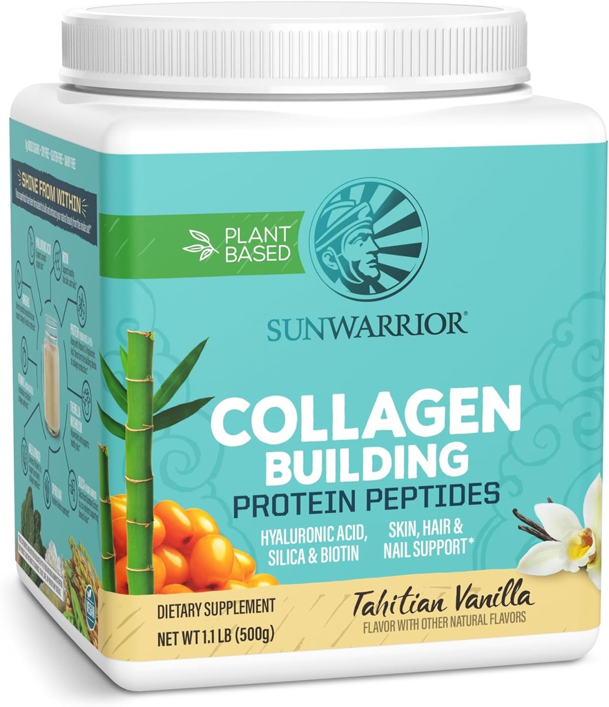 Vegan Collagen protein Toz Plant tabanlı | Hyaluronic Acid Minerals Biotin Soy Free Dairy Free Gluten Free NON-GMO | Vanilla 20 Servisler | Kolajn Binası Sun by Sunwarrioror