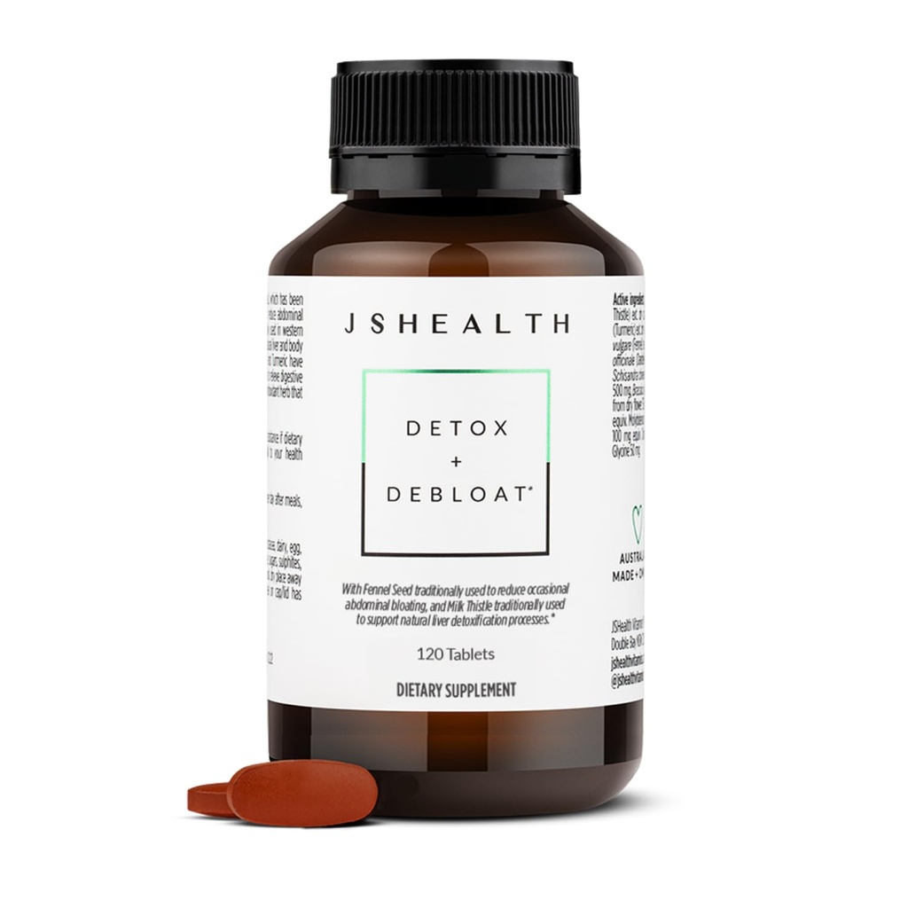 JSHealth Detox + Debloat. Bloating Relief for Women with Milk Thistle, Turmeric, and Fennel. Liver Health and Gut Support. Nutritionist-Formulated (120 Tablets)