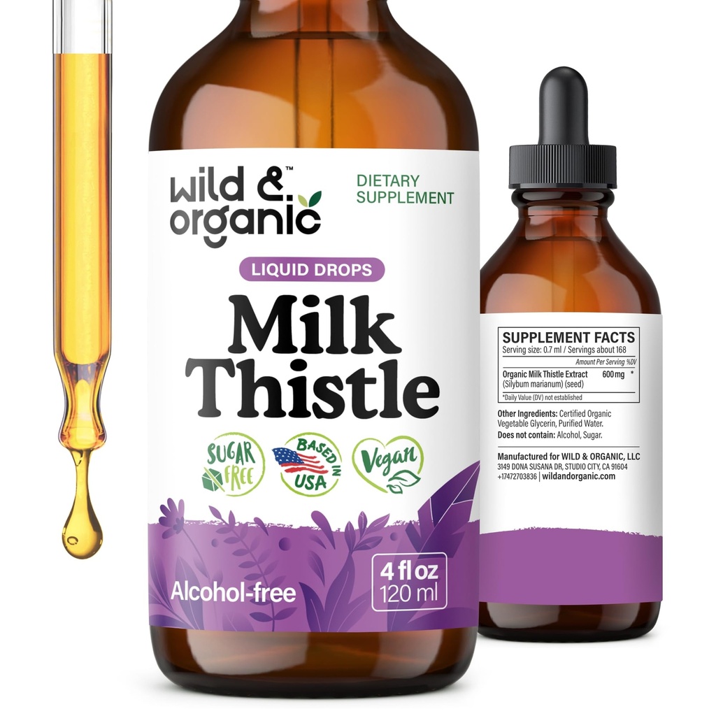 Άγρια & Βιολογικό Γάλα Thittle Υγρές σταγόνες - Liver Cleanse Detox - Silymarin Γάλα Thittle συμπλήρωμα για την υποστήριξη του ήπατος - Silybum Marianum Seed Extract Βάμμα - Vegan, Ζάχαρη & Αλκοόλ-δωρεάν - 4 fl oz