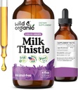 Wild & Organic Milk Butle Liquid Drops - Liver Cleanse Detox - Silymarin Milk Butle Supplement for Liver Support - Silybum Marianum Tohum Zenginliği - Vegan, Sugar & Alkol-Free - 4 f ozzz