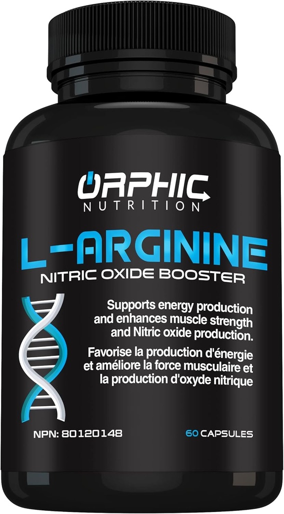 ORPHIC NUTRITION L Arginine Supplement for Men 1000mg+ - 60 Κάψουλες - L Citrulline και Nitric Oxide Supplement to Support Muscle Health, Exercise Endurance, Vascularity, Heart Health, Energy Levels*
