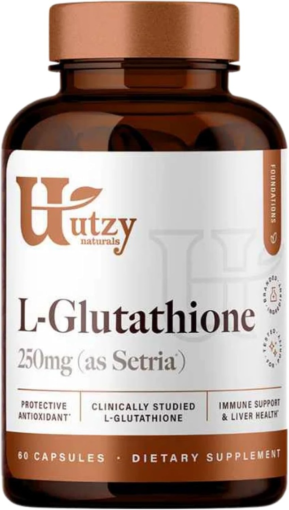 Utzy Naturals L-Glutathione | Immune Health & Antioksi Support | Setria® 250mg Azaltılı Form Glutathione | High Abors | Made in the USA | 60 Capsules