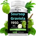 1950 mg Soursop Graviola Capsules (Guanábana) Organik Potent Anti-Oxidants - 120 Capsules 40 Hizmetler
