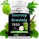 1950 mg Soursop Graviola Capsules (Guanábana) Organik Potent Anti-Oxidants - 120 Capsules 40 Hizmetler