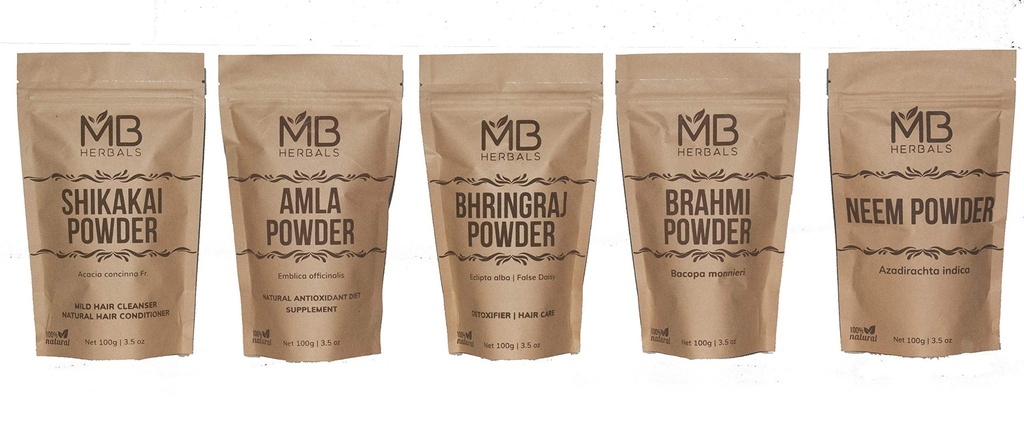 MB Herbals Saç Bakımı Tozları COMBO Pack | Shikai | Neem | Brahmi | Amla | Bhringaraj | Tozlar | 100 Grams Her | Saç Paketi | Dış Kullanım Sadece Sadece Sadece Sadece Sadece Kullanımı |