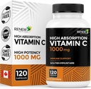RENEW ACTIVES Maximum Strength Vitamin C 1000MG per Serving – Antioxidant & Immune Booster for Overall Health, Bones, Teeth & Gums – Non-GMO, Sugar-Free, 4-Month Supply – Made in Canada – 120 Capsules