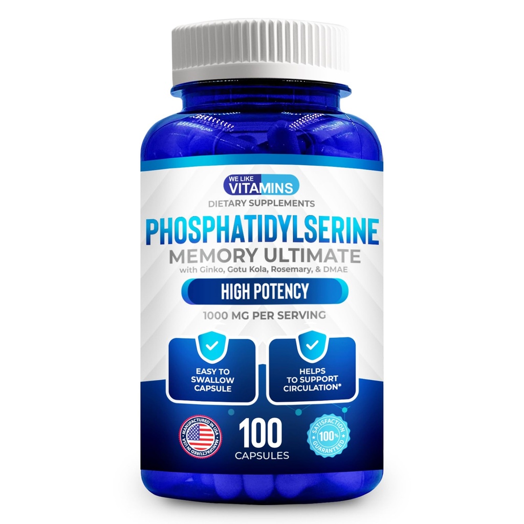 Gingko Biloba, Gotu Kola, DMAE - Focus, Memory, Cognitive Function - Soy-Free 1000 mg Memory Ultimate Complex - 100 Easy-to-Swallow Capsules