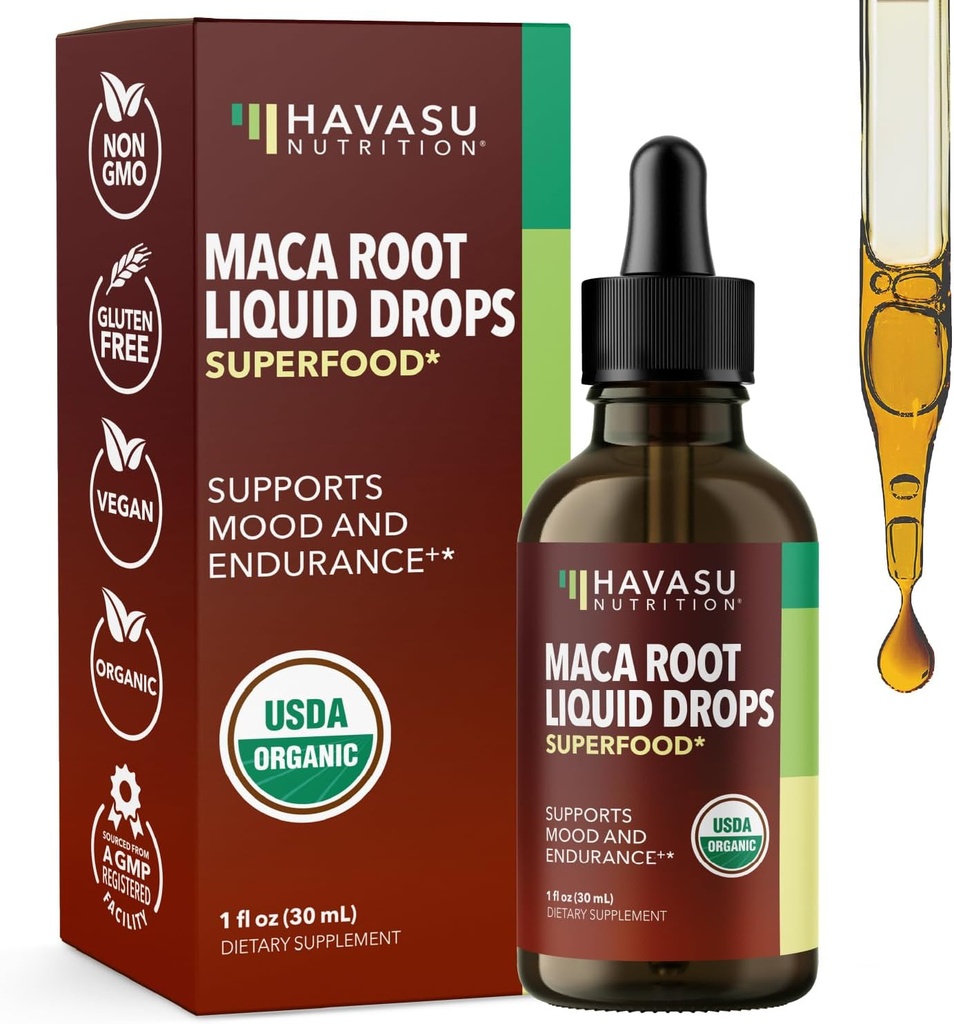 Organik Maca Root Liquid Drops - Destekler Hormon Dengesi, Mood ve Kadınlar ve Erkeklerde Enerji - Lepidium Meyenii Performans ve Yaşama Destek - Non-GMO, Vegan, Unflavored - 60 Hizmetler