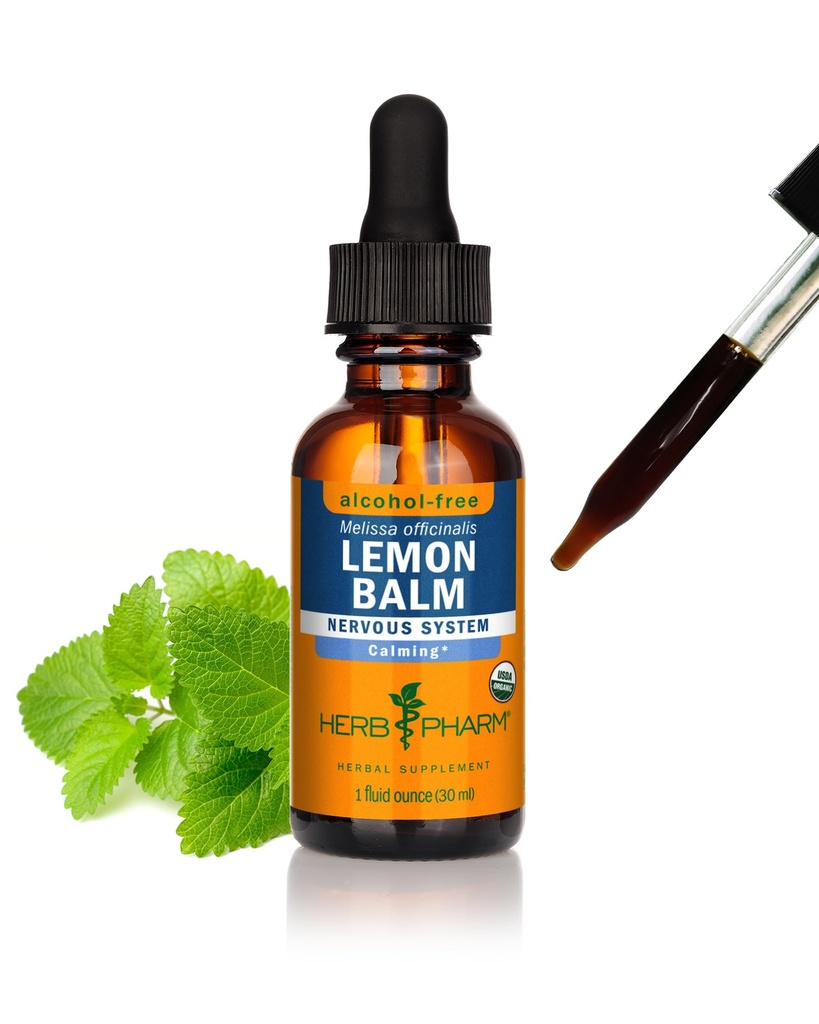 Herb Pharm Lemon Balm, Alcohol-Free: Certified Organic, Nervousness & Over-Excitement Support, Fast-Absorbing & Sugar-Free Calming Extract, Made with Lemon Balm Herb, Liquid Glycerite, 1 oz