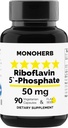 MONOHERB Riboflavin 5'-Phosphate 50 mg - 90 Vejetaryen Capsules - Bioaktif Vitamin B2 - ABD'de Made in USA