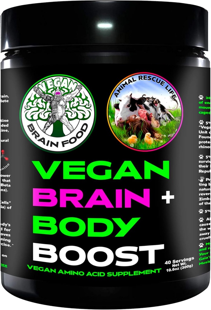 Vegan Brain & Body Boost: The Cherry On Top of A Plant-Based Lifestyle | Working Intelligence | Anti-Aging | Fiziksel Fitness | Vegan Amino Asits - Kretine, Taurine & Beta Alanine | 40 Hizmet /300g