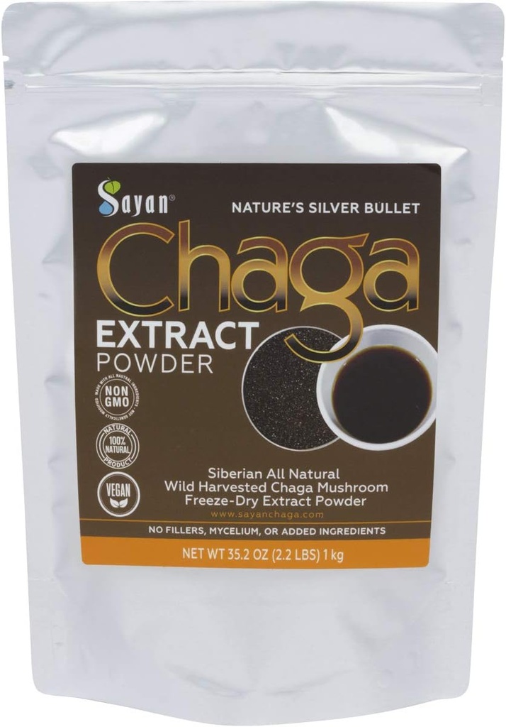 Sayan Chaga Mushroom Extract Toz (2.2 Lb) – Freeze pet Sibirya Wild Harvested - Immune ve Digestion Support - Focus, Energy, Clarity, Wellness - Hayır Katkılar