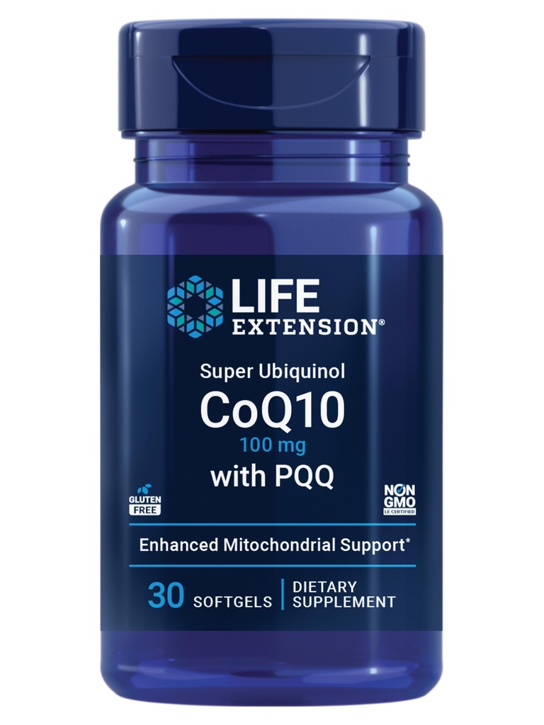 Life Extension Super Ubiquinol CoQ10 with PQ, coenzyme Q10, pirroloquinoline Quinone, Heart Health Supplement, maximum Abxia, 100 mg, Non-GMO, Gluten-Free, 30 softgels
