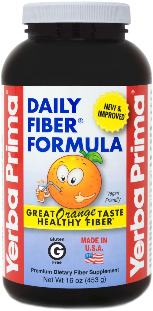 Yerba Prima Orange Flavored Daily Fiber Formula 16 oz Powder - Great Tasting, Premium Bulking Supplement for Regularity Support, Περιέχει 5 Fiber Types, Made in The USA, Non-GMO, Gluten Free