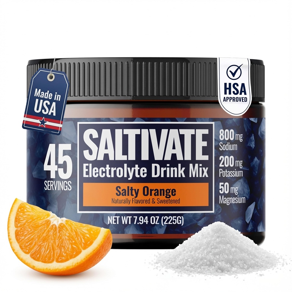 Zero Sugar Electrolyte Toz | Salty Orange Hydration (With Stevia) | Yüksek sodyum P Magnezyumyum Elektrolytes for Fasting, POTS, Ter Recovery | Makes 45 ABD'de 32 Fl Oz | Made in USA