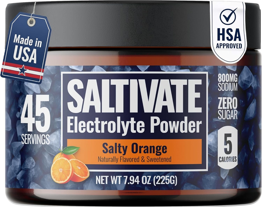 Zero Sugar Electrolyte Toz | Salty Orange Hydration (With Stevia) | Yüksek sodyum P Magnezyumyum Elektrolytes for Fasting, POTS, Ter Recovery | Makes 45 ABD'de 32 Fl Oz | Made in USA
