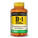 MASON NATURAL Vitamin B,1 Thiamine 250 mg, 100 Day Supply Diyetary Supplement, Easy,to,Swallow Tabletleri, Enerji Üretimi ve Sağlıklı Metabolismları Destekleyin