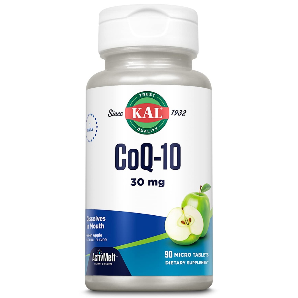 KAL CoQ10 30 mg, Antioksi Formula, CoEnzyme Q10 Kalp Sağlığı ve Hücre Enerji Desteği için Tamam, Hızlı-Dis çözme ActivMelts, Vegetarian, Natural Green Apple Flavor, 90 Serv, 90 Micro Tablets
