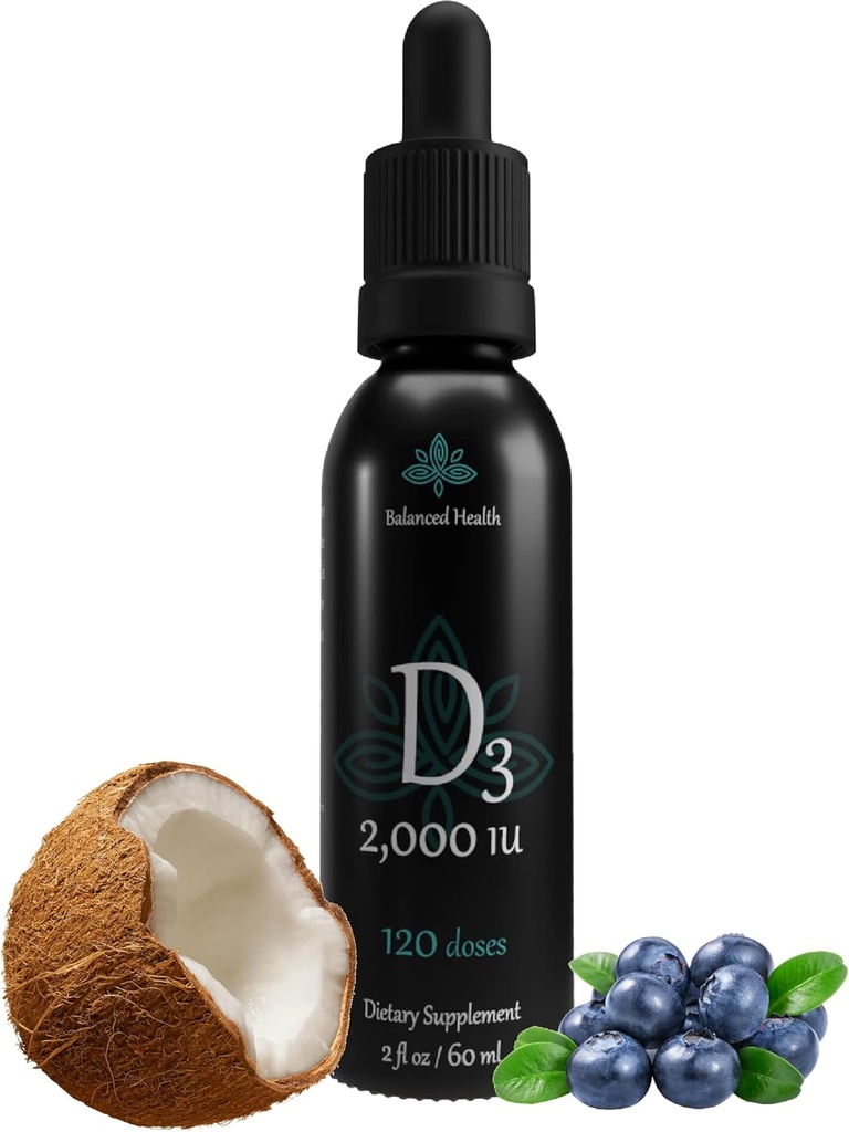 Sağlık D3 2,000 IU, 2 Fl Oz, 120 Dos, Blueberry Flavor, Sıvı Vitamin D Drops w MCT Oil for Faster Abxia, Non GMO Vegetarian Safe