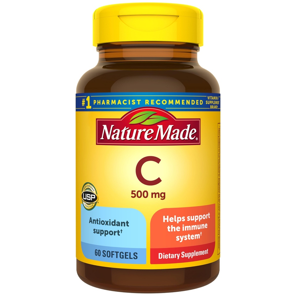 Nature Made Vitamin C 500 mg, Dietary Vitamin C Supplement for Immune Support, 60 Softgels, 60 Day Supply