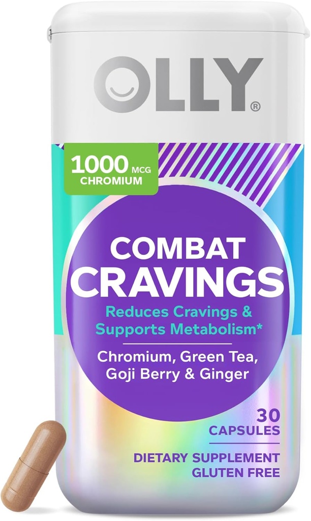 OLLY Combat Cravings, Metabolism & Energy Support Supplement,1000 mcg Chromium, Green Tea, Cut Berry, Ginger - 30 Count Count
