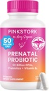 Pink Stork Prenatal Probiyotikler Kadınlar için - 50 Milyar CFU, B6, Prebiyotikler, Sabah Hastalığı, Gut Microbiome, Gecik Probiyotik, Immune Support, Hamile Haves - 30 Capsules