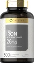 Carlyle Easy Iron Supplement for Women and Men | 28mg | 300 Capsules | Ferrous Bisglycinate | Non-GMO ve Gluten Free