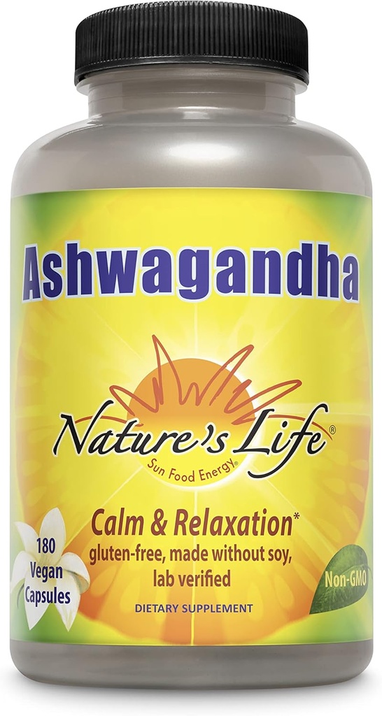 Nature's Life Ashwagandha Capses 2.100 mg, Pure Ashwagandha Root Extract for Relaxation, Occasional Stress Relief, and Sleep Support, Vegan Ashwagandha Συμπληρώματα, 45 Υπηρεσίες, 180 Κάψουλες