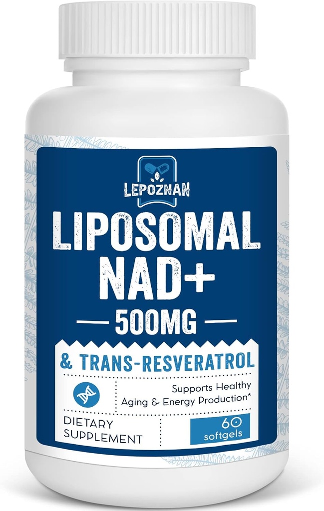 Liposomal NAD+ 500 mg + Trans-Resveratrol 300 mg, Üstün Aborps Energy Metabolism & DNA Onarım için Gerçek NAD Supplement Verimli, 60 Softgelsm & DNA