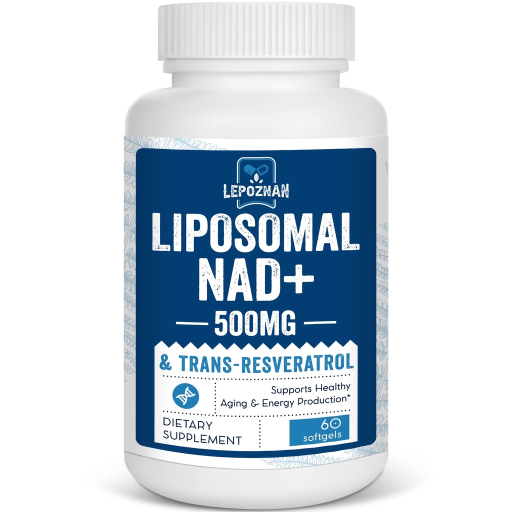Liposomal NAD+ 500 mg + Trans-Resveratrol 300 mg, Üstün Aborps Energy Metabolism & DNA Onarım için Gerçek NAD Supplement Verimli, 60 Softgelsm & DNA