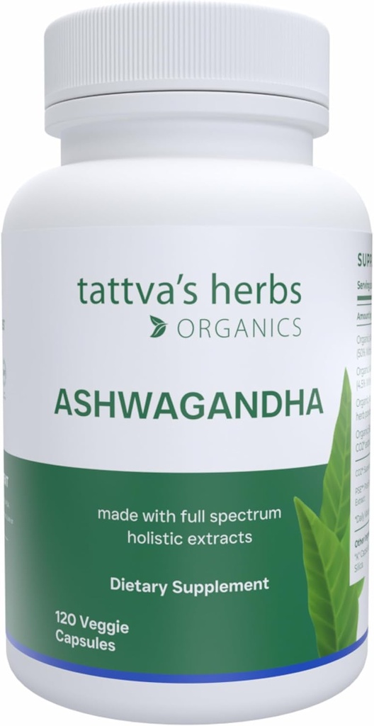 Tattva'nın Herbs Organik Ashwagandha Capsules Supplement, 2 Ay Supply, 120 Veggie Capsules