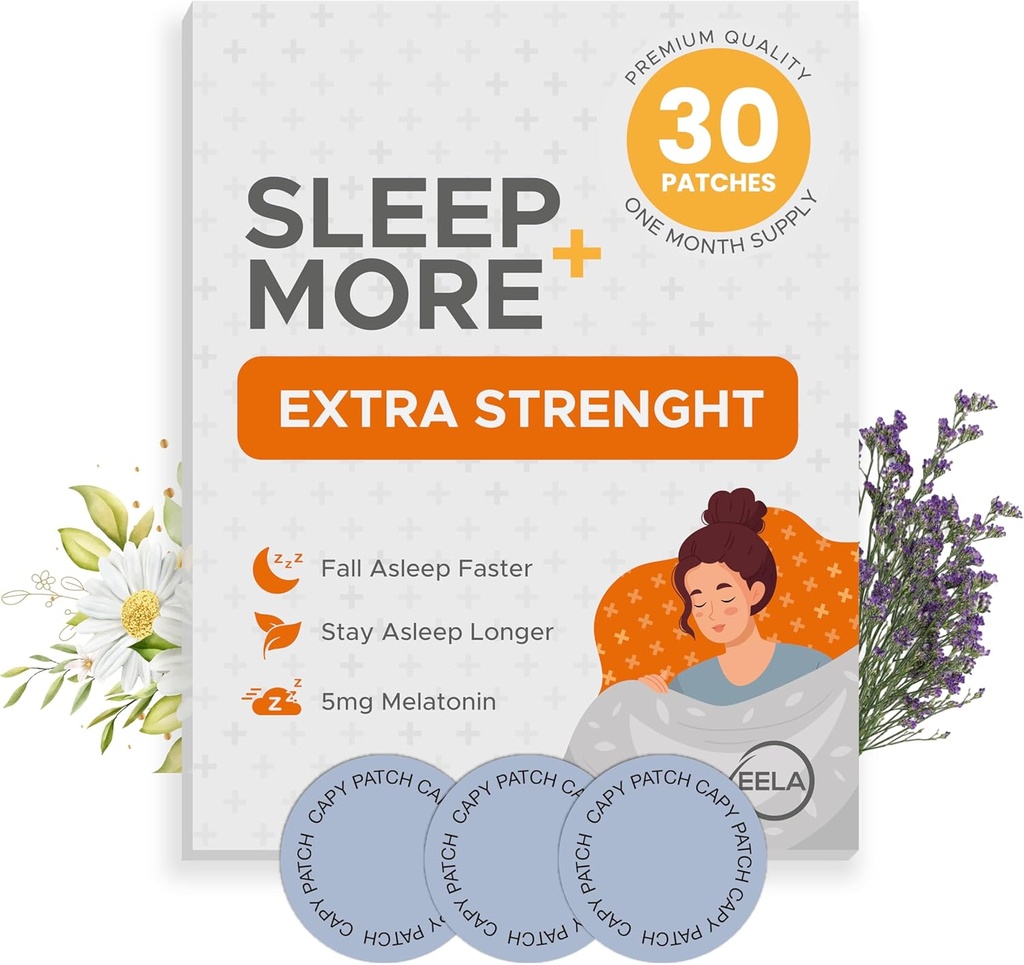 Sleep Patches Extra Strength for Yetişkinler - 5 mg Melatonin Patch with GABA, Magnezyum & Valerian Root - Inzonia, Relaxation & Reduce Fatigue - Sleep Aid Slow Release - 30 Patches