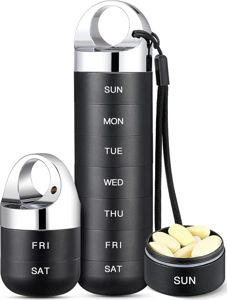 Zannaki Metal Seyahat Pill Organizer, Portatif Sular Haftalık Pill Box, Büyük Alüminyum Pill Case Konteyner, BPA Ücretsiz 7 Günlük Tıp Vitamini, Fish Oil, Supplement