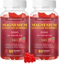 Magnezyum Glycinate Gummies 500 mg, Chewable Magnezyum Supplement with Vitamin D3, B6, CoQ10 for Relaxation, Sleep & Mood Support, Calm Magnezyum Gummy - 60 Raspberry Gummies(2 Pack