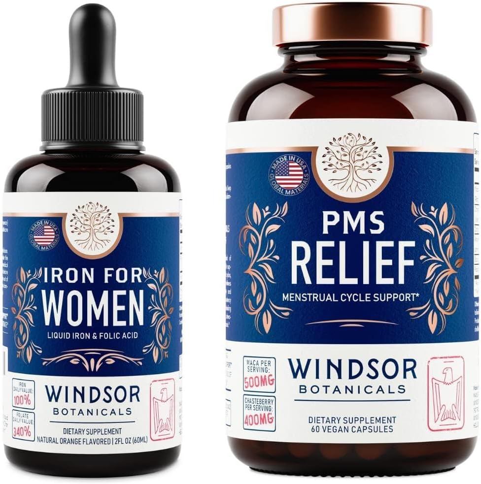 WINDSOR BOTANICALS Υγρός σίδηρος και PMS Relief Κάψουλες Γυναικεία Δέσμη