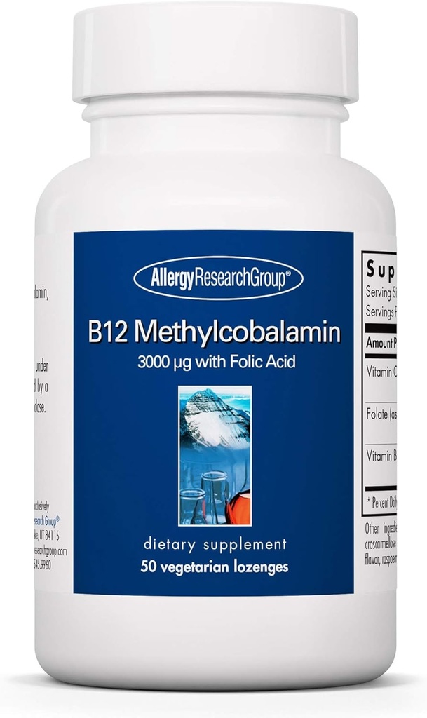 Antivirüs Araştırma Grubu B12 Mecobalamin Supplement - Vitamin B12 ve Folate, 400mcg Folic Acid, Pure, Vegetarian Lozenges - 50 Kont