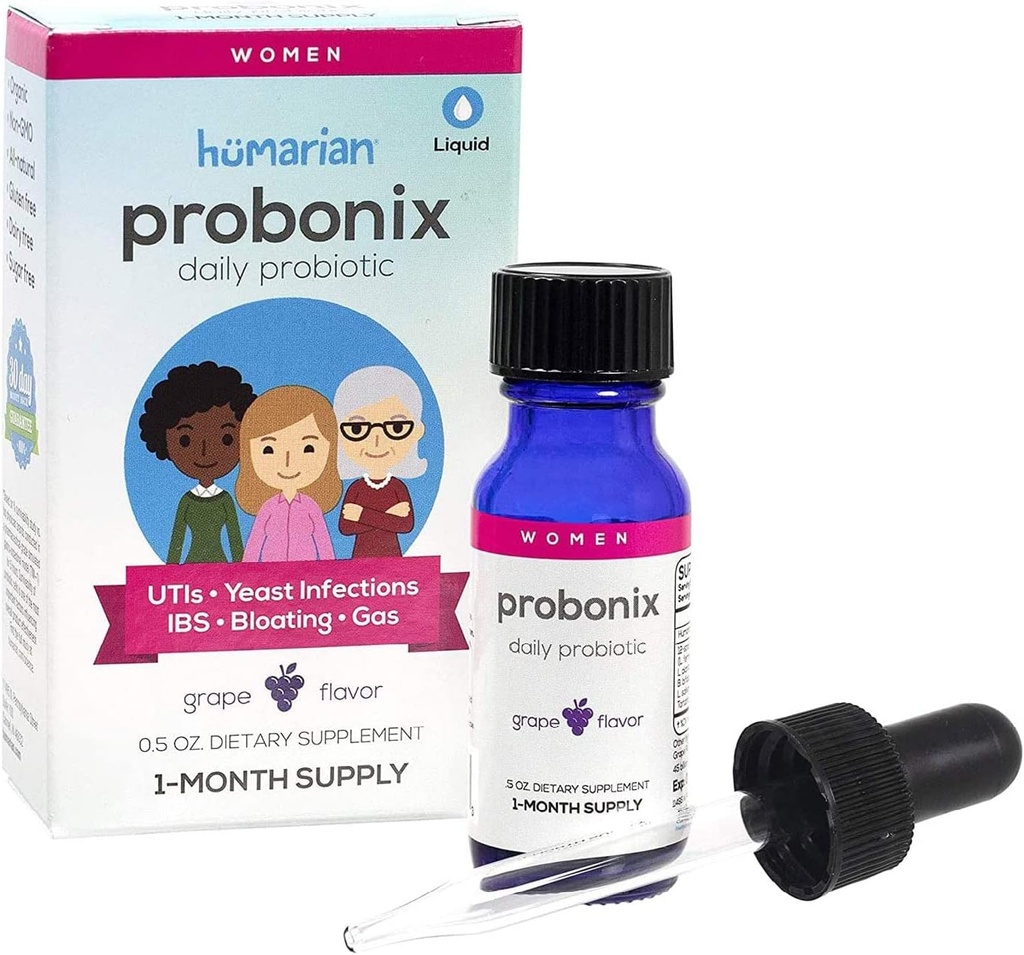 Kadınlar için Probonix Humarian Sıvı Probiyotikler - 12Strain Probiyotik Kadınlar Gut Health, Vaginal Health, Immunity and General Wellness - 30 Günlük Supply - Delicious Grape Flavor