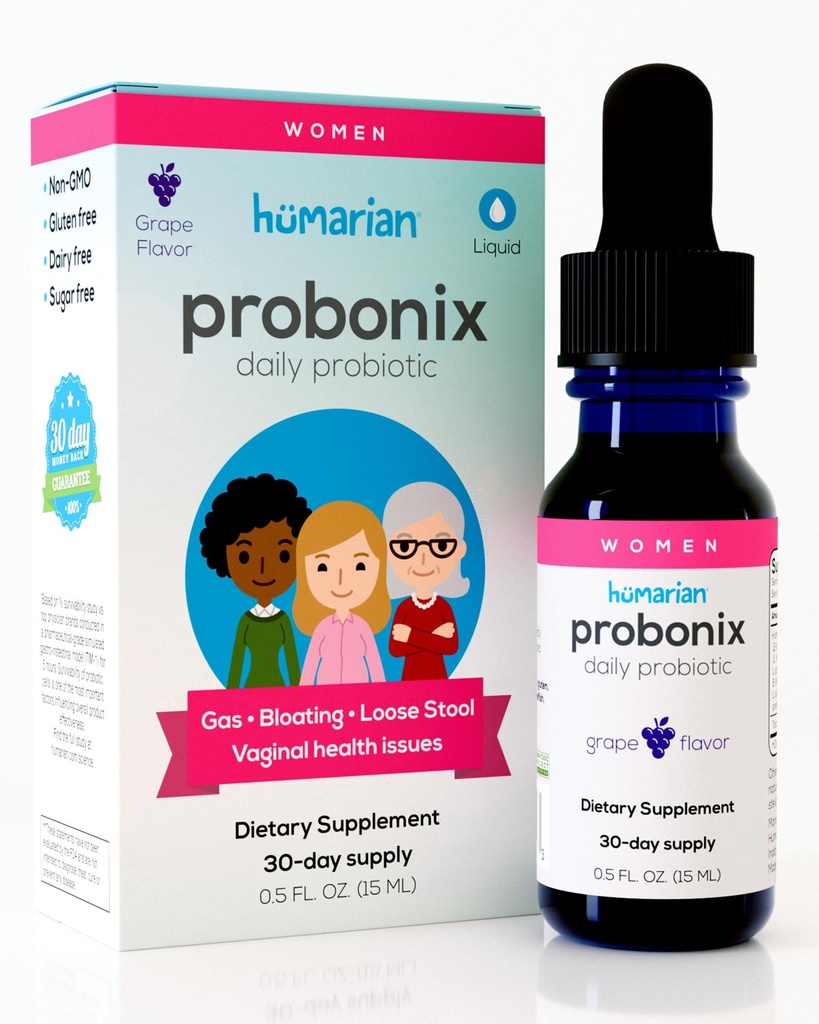 Kadınlar için Probonix Humarian Sıvı Probiyotikler - 12Strain Probiyotik Kadınlar Gut Health, Vaginal Health, Immunity and General Wellness - 30 Günlük Supply - Delicious Grape Flavor