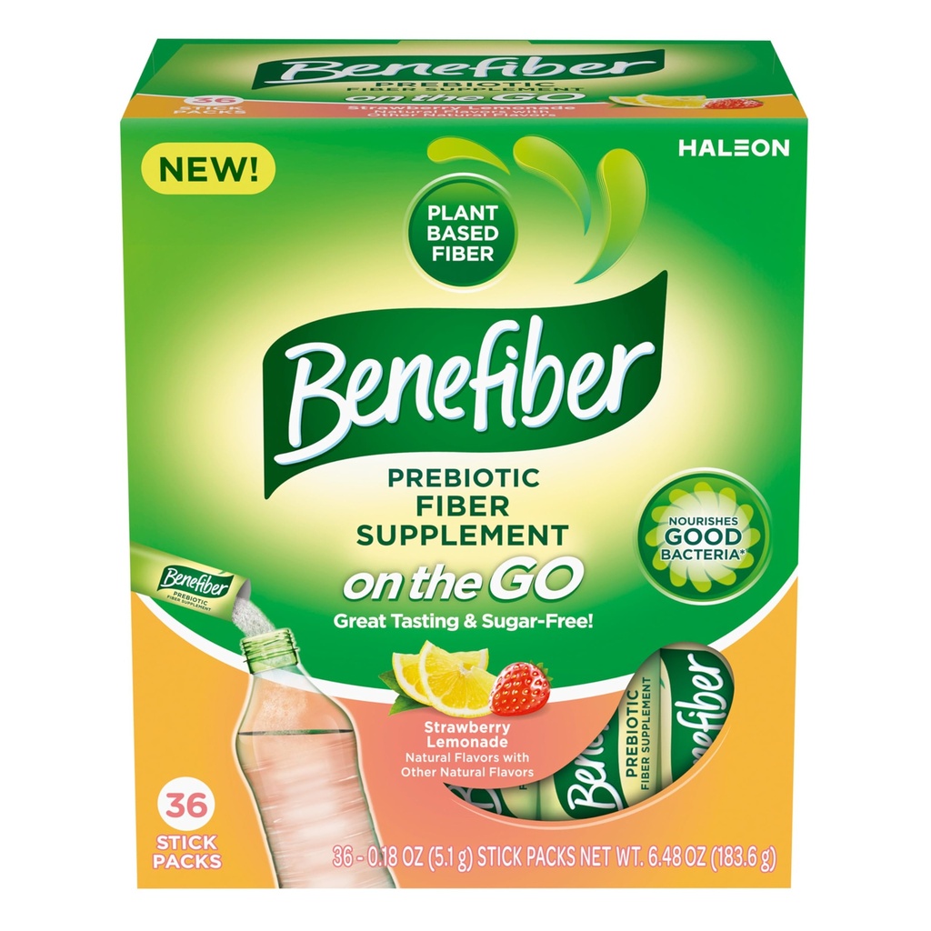 Benefiber Fiber Supplement, Strawberry Lemonade, Go Stick Packs, 36 Count