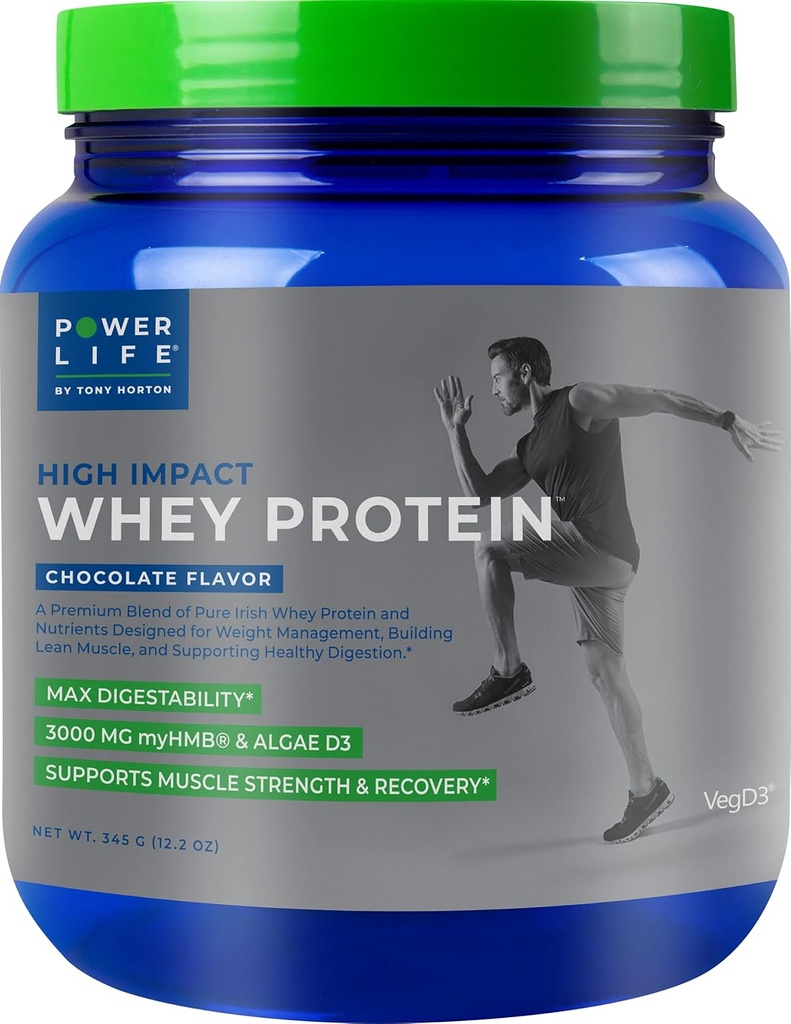 POWERLIFE Tony Horton υψηλής επίπτωσης χόρτο Fed πρωτεΐνη Whey με 3000 MG του HMB, χωρίς ζάχαρη Προστέθηκε, μη GMO, ορμονών και αντιβιοτικών δωρεάν, 15 σέρβις (Chocolate)