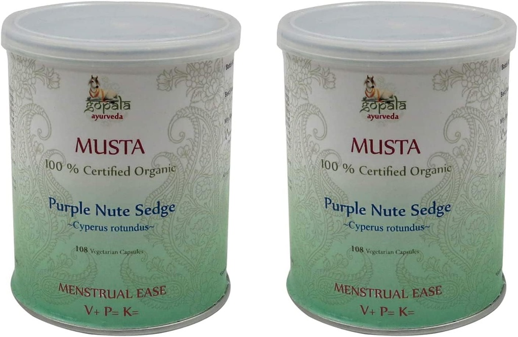 GOPALA AYURVEDA MUSTA Κάψουλες (USDA Certified Organic) Ayurvedic Herb Cyperus rotundus - 108 Vcaps των 500mg έκαστο (πακέτο των 2)