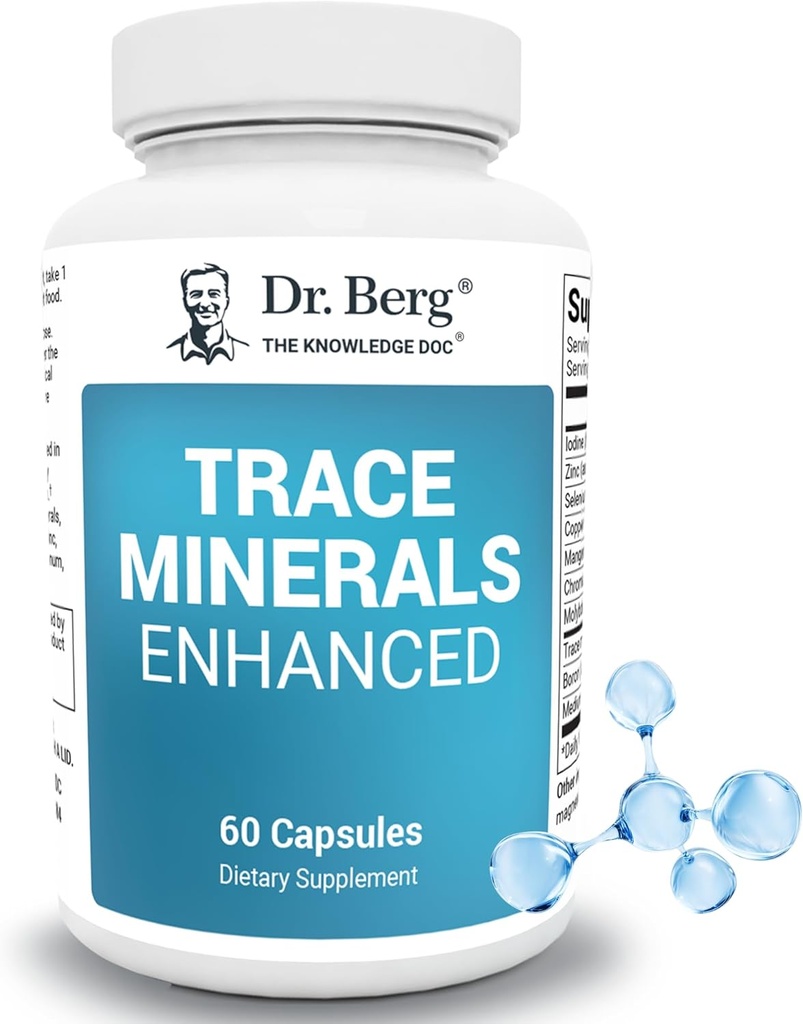 Dr. Berg Trace Minerals Geliştirilmiş Kompleksi - 70+ Minerals 10 mg of çinko - Diyet Supplement - 60 Capsules