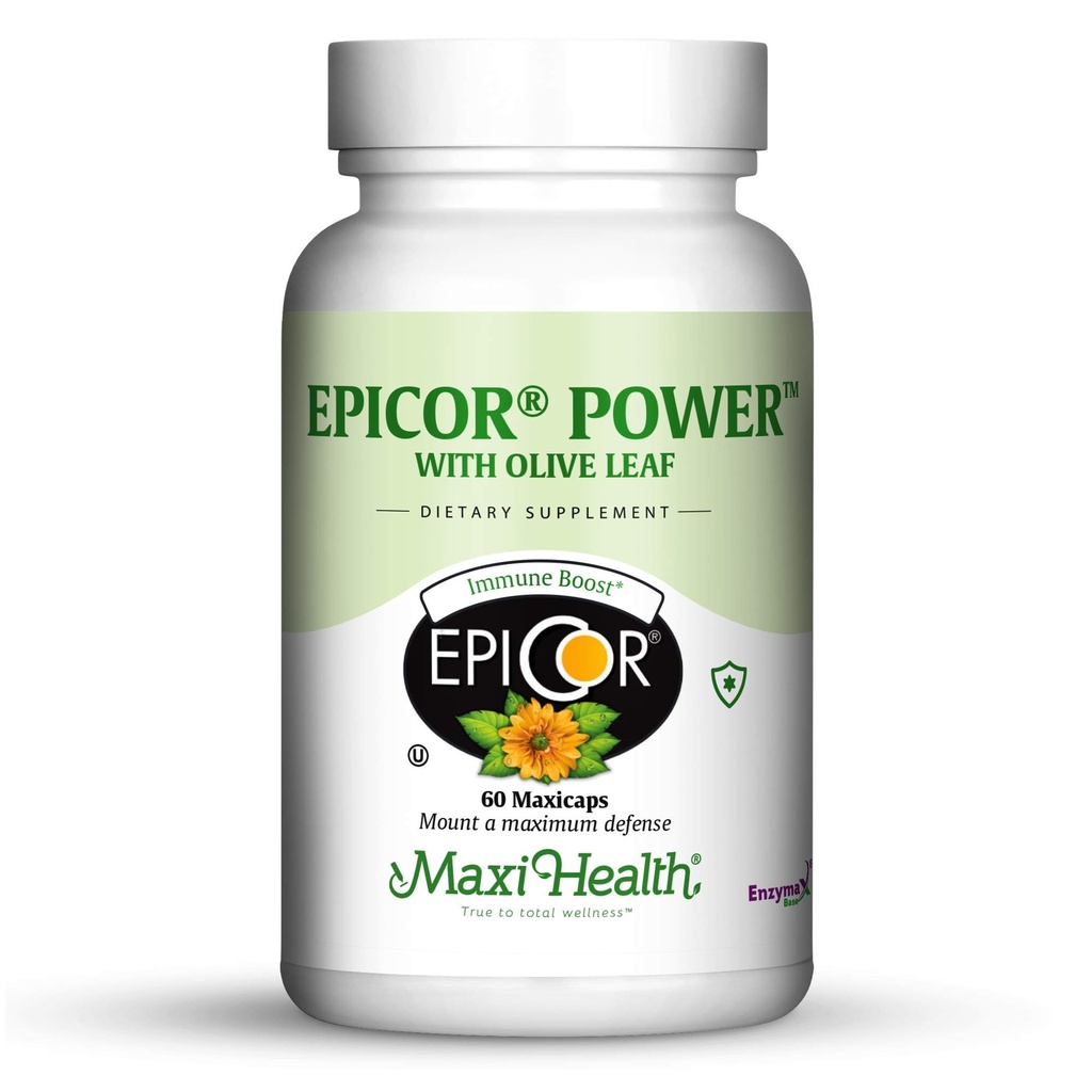 Epicor Power by Maxi Health: EpiCor with Olive Leaf Extract - Επεξεργασμένη Ζυθοποιία - 60 Χορτοφαγικές Κάψουλες - Kosher