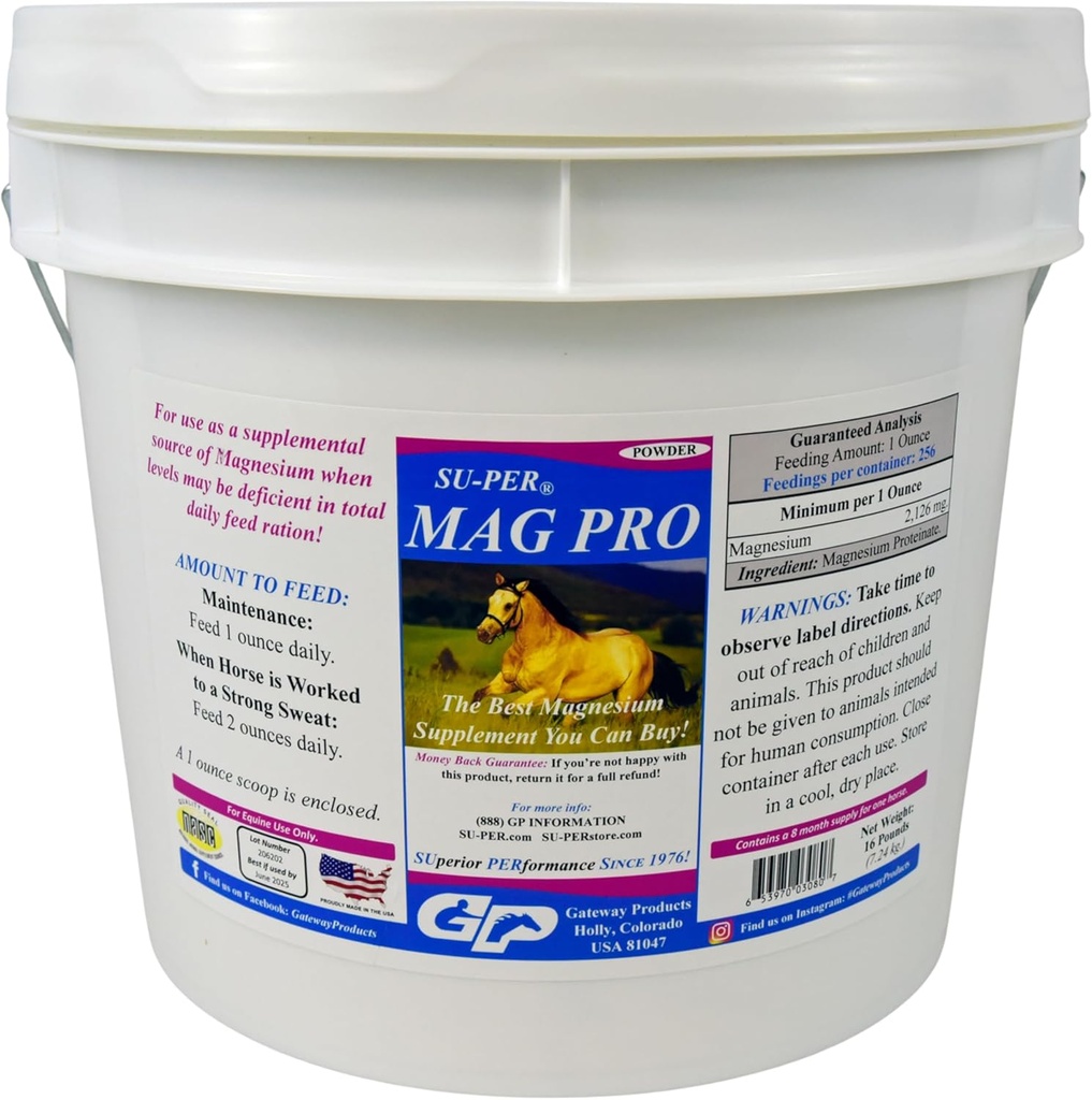 SU-PER Mag Pro Horse Calming Supplement - Destek Normal Davranış ve Calming Etkisi - Atlar için Magnezyum - 16 Pound, 8 Ay Supply