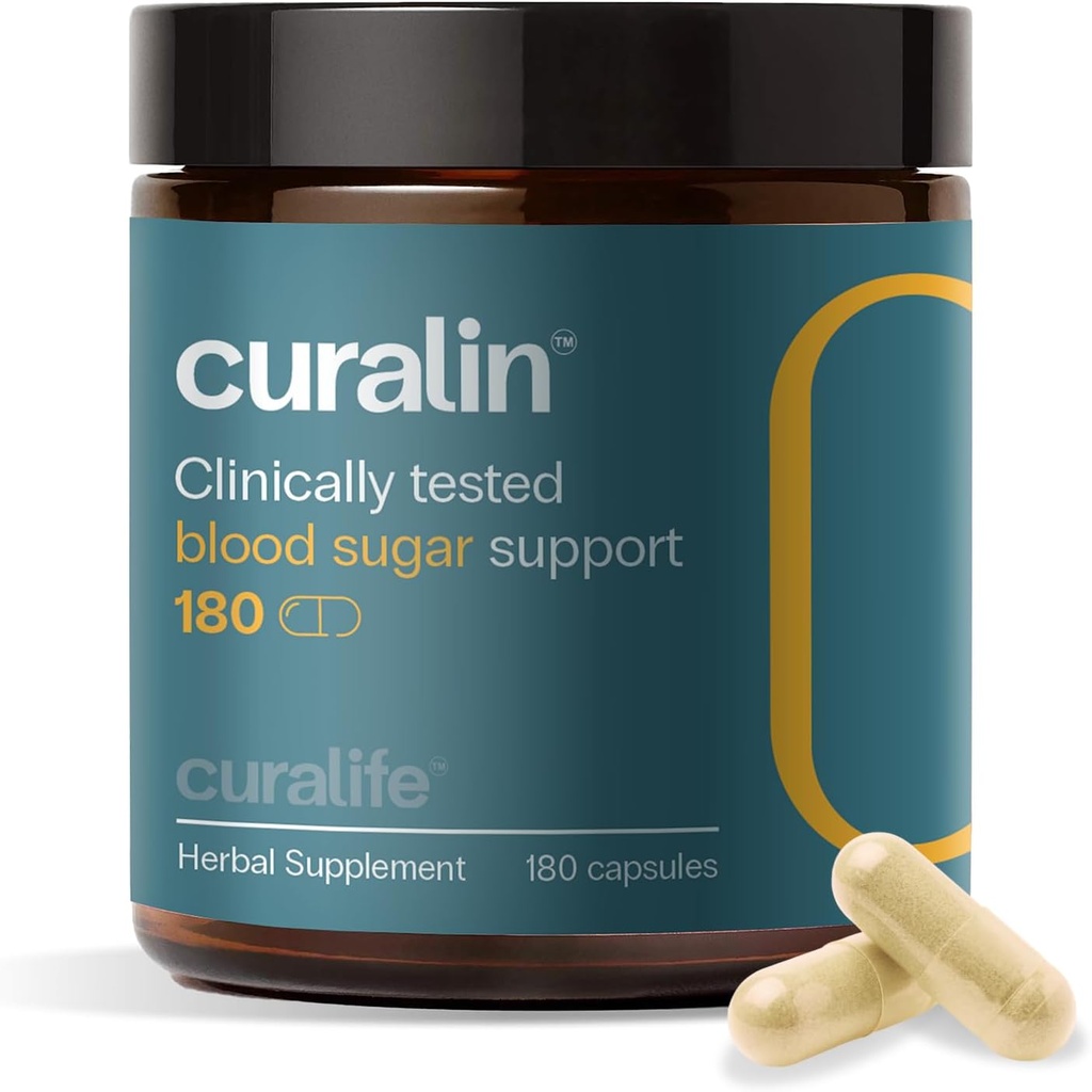 Curalin Blood Sugar Kompleksi | 9 Natural Herbs, Cinnamon, Turmeric, Gymnema Sylvestre, Bitter Melon | Support Balanced Sugar, Metabolism & Energy, Curb Craving | 180 Capsules